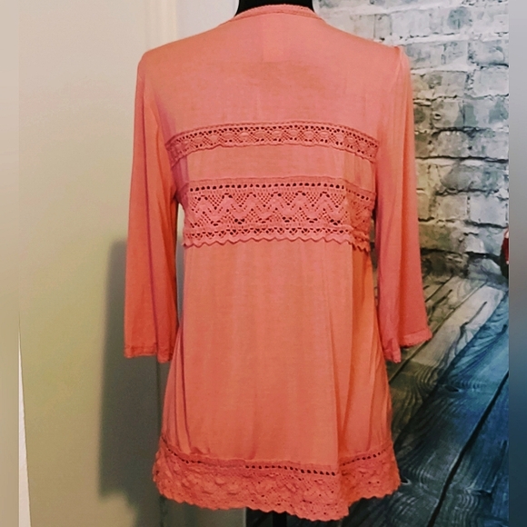 MOD BE EMBROIDERED CORAL COLOR BOHO CARDIGAN WOMEN'S SIZE M - Picture 3 of 6